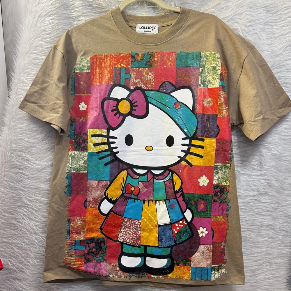Lolli Hello Kitty Patchwork Graphic Tee - Tan & Multicolor